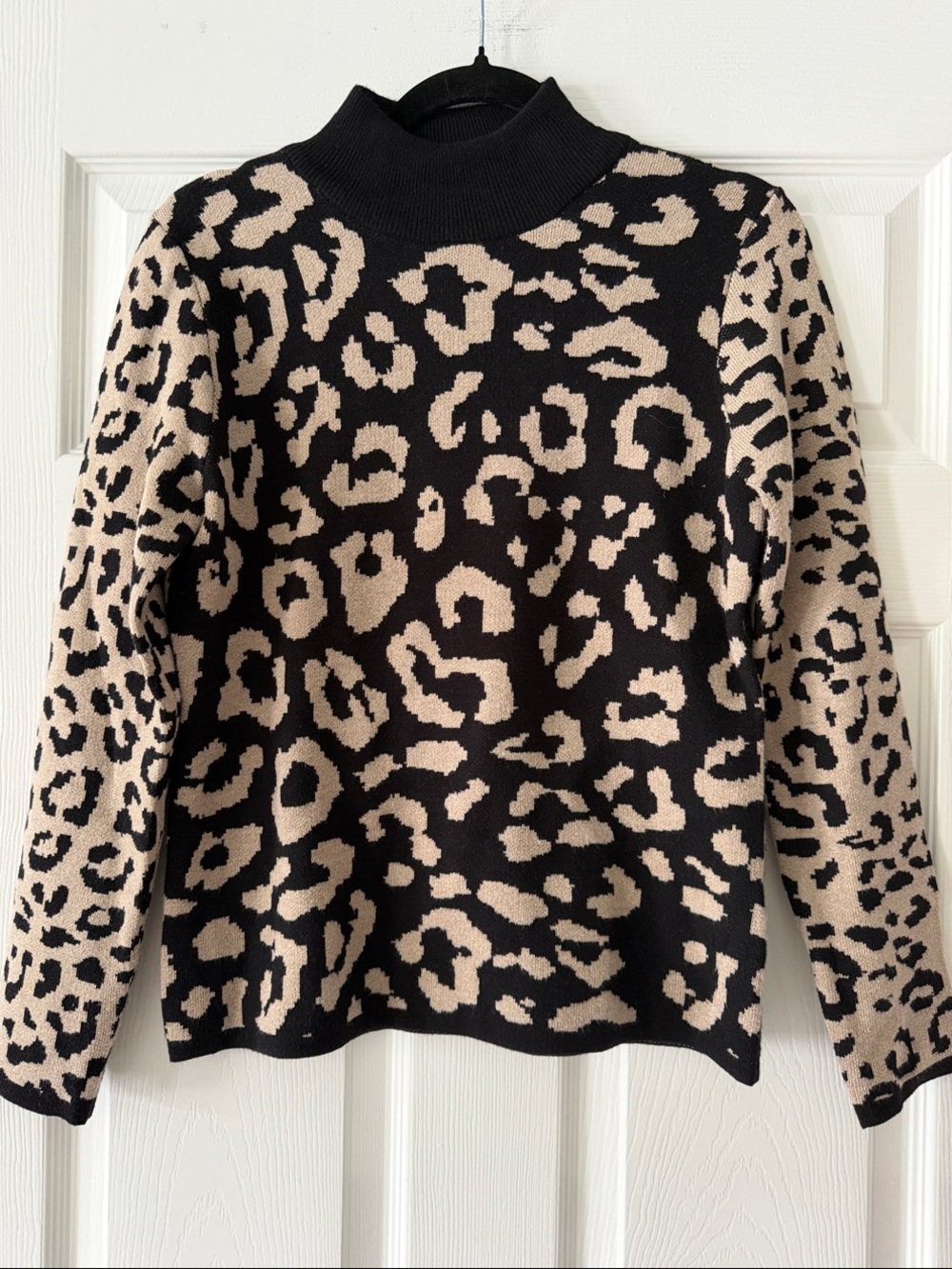 Joseph A Black and Beige Leopard Print Turtleneck Sweater